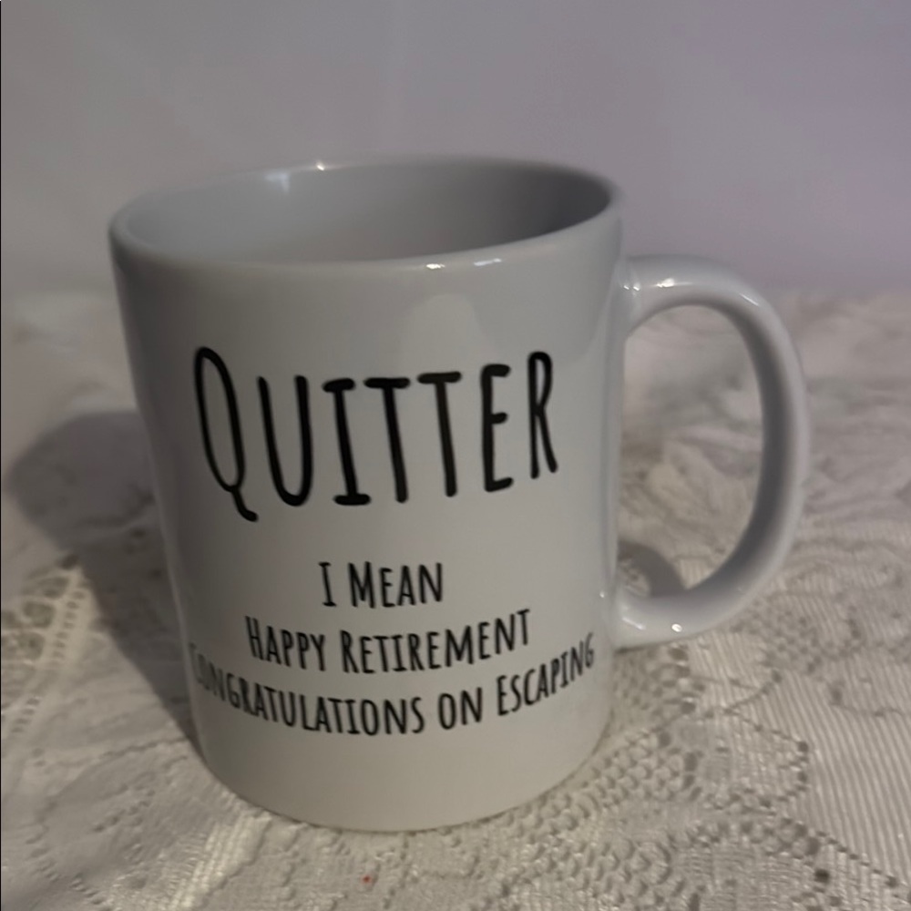 White Retirement Mug with Humorous Text